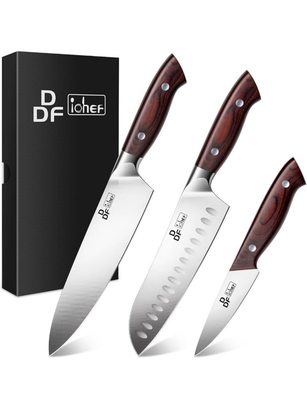 3-Piece High Carbon Stainless Steel Knife Set with Pakkawood Handles - Kitchen